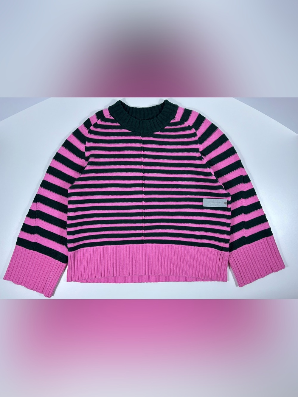 Anthropologie Maeve Chandler Striped Mock Neck Sweater Pink Black SP NWT